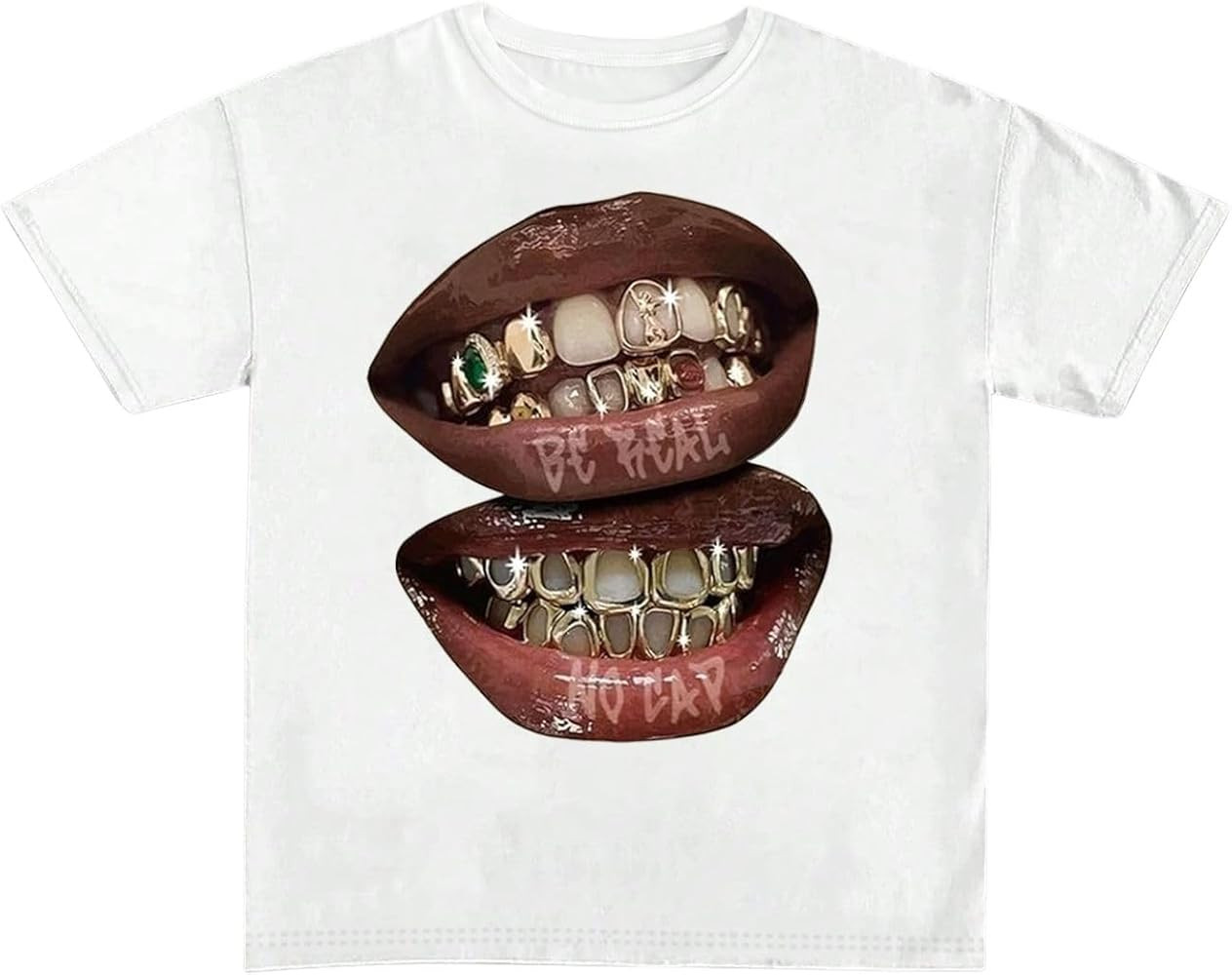 Verdusa Women's Lips Print Graphic Tees Y2k T Shirts Summer Crew Neck Vintage Going Out Tops | Amazon (US)