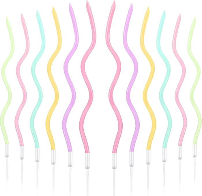 48 Pieces Twisty Birthday Spiral Cake Candles with Holders Long Thin Curly Coil Metallic Cake Cup... | Amazon (US)