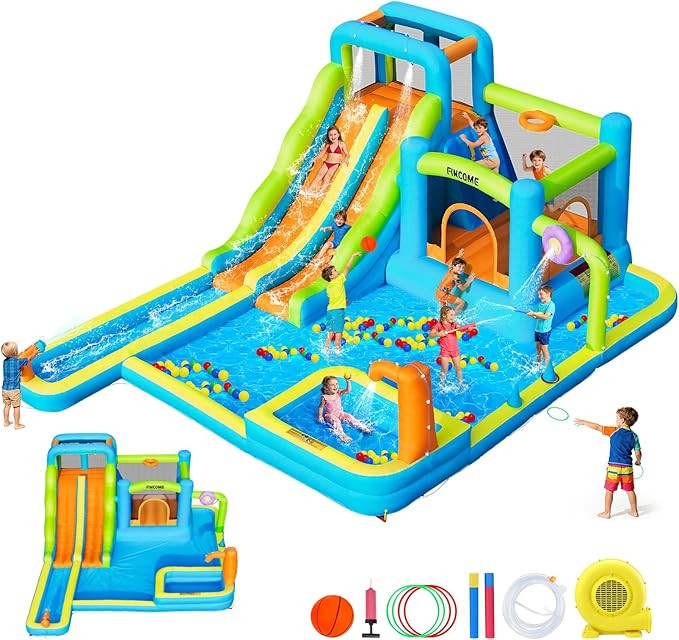 FINCOME Water Bounce House with Double Slide for Kids 3-10, Large Inflatable Water Bouncy Castle ... | Amazon (US)