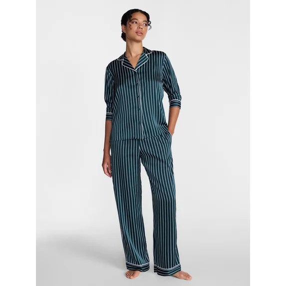 Joyspun Women’s Stretch Satin Sleep Top and Pants, 2-Piece Set, Sizes XS to 3X | Walmart (US)