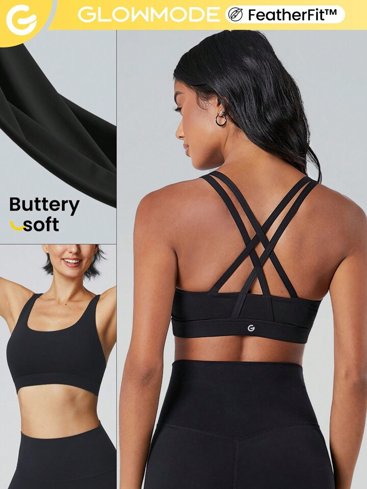 GLOWMODE FeatherFit™ Crossover Strap Sports Bra | SHEIN