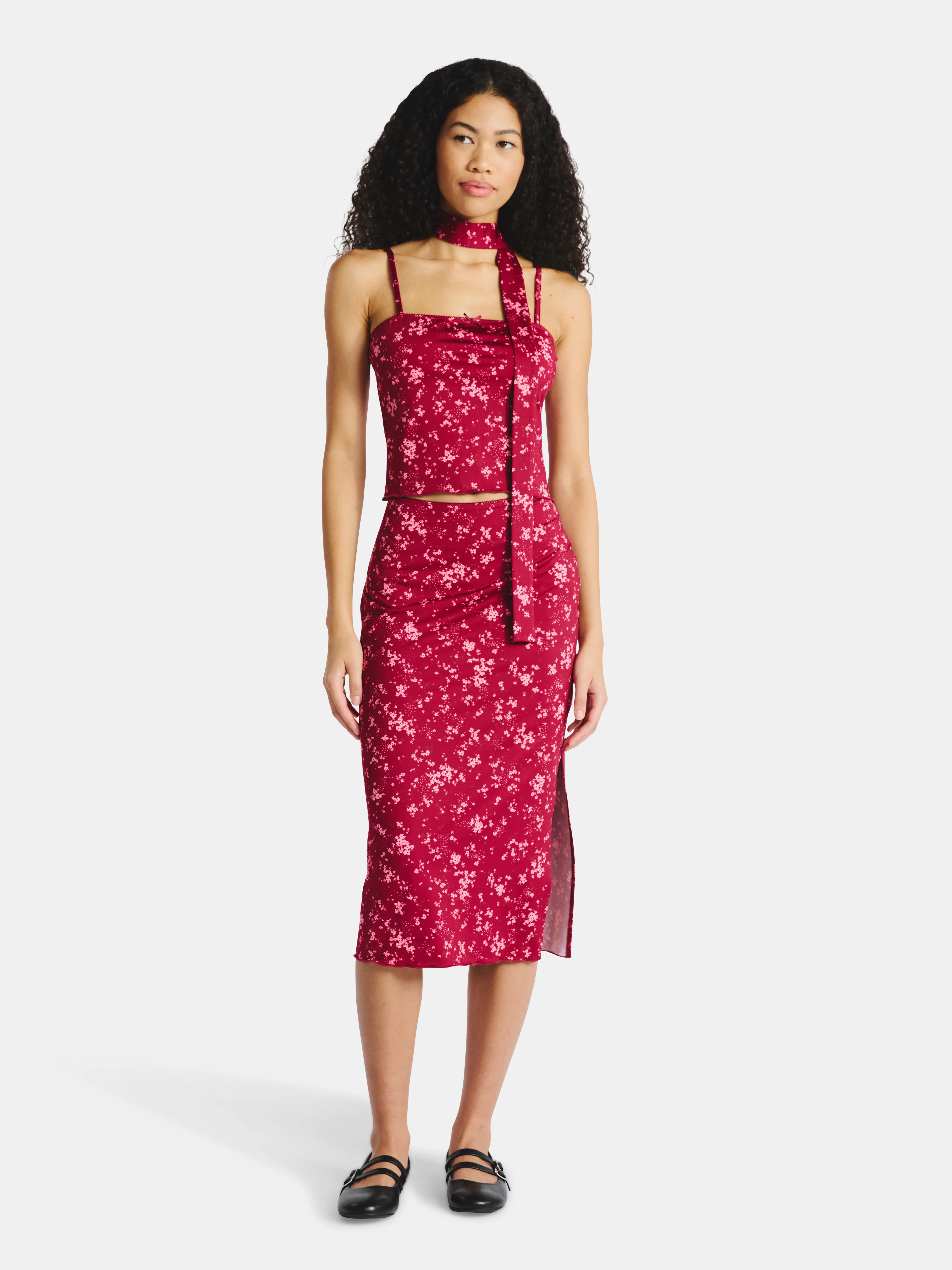 No Boundaries Cami and Midi Skirt with Scarf Set, 3-Piece, Women's | Walmart (US)