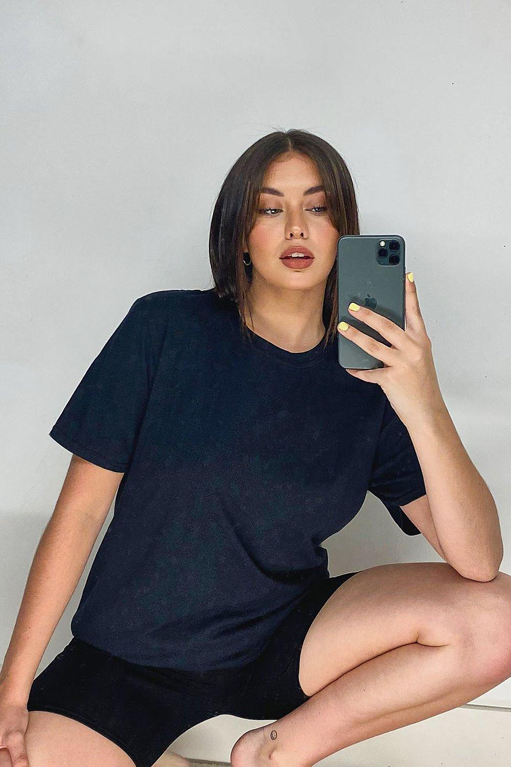 Womens Oversized Tshirt And Short Set - Black - 4 | Boohoo.com (US & CA)