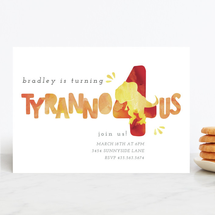 "Dino Party" - Customizable Children's Birthday Party Invitations in Green by Cindy Denning. | Minted