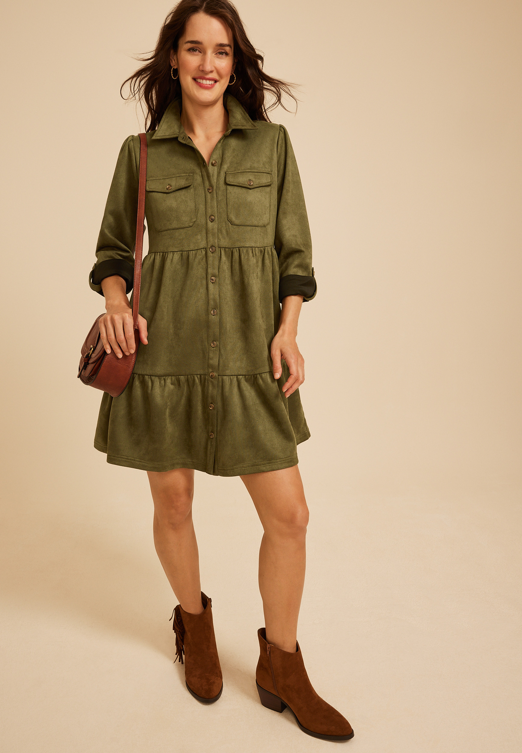 Faux Suede Tiered Babydoll Dress | maurices | Maurices