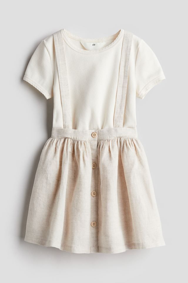 2-piece Set with Suspenders - Regular waist - Round Neck - Light beige/cream - Kids | H&M US | H&M (US + CA)