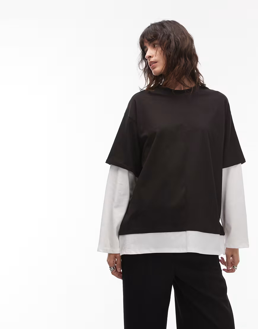 ASOS DESIGN layered oversized long sleeve t-shirt in black and white-Multi | ASOS (Global)