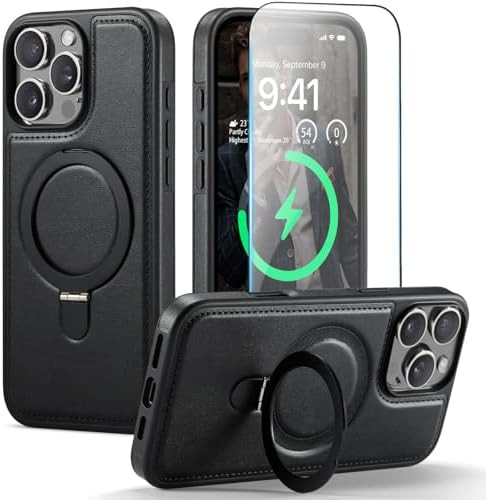 CHEEWADA for iPhone 16 Pro Max Case with Stand Compatible with Magsafe Slim PU Leather & Rubber D... | Amazon (US)