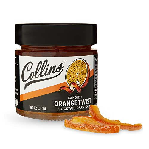 Collins Candied Fruit Orange Peel Twist in Syrup, Popular Cocktail Garnish for Skinny Margarita, Martini, Mojito, Orange Peel for Old Fashioned Drinks, Baking, Desserts, Salad, 10.9 oz | Amazon (US)