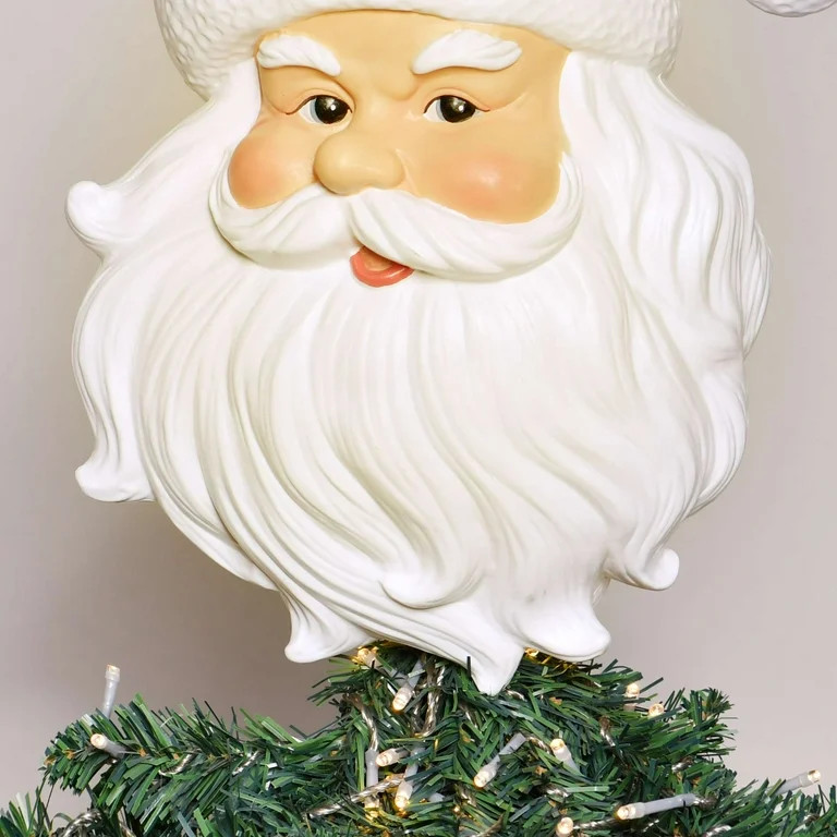 Red and White Plastic Light-up Santa Head Christmas Tree Topper, 13.25", by Holiday Time | Walmart (US)