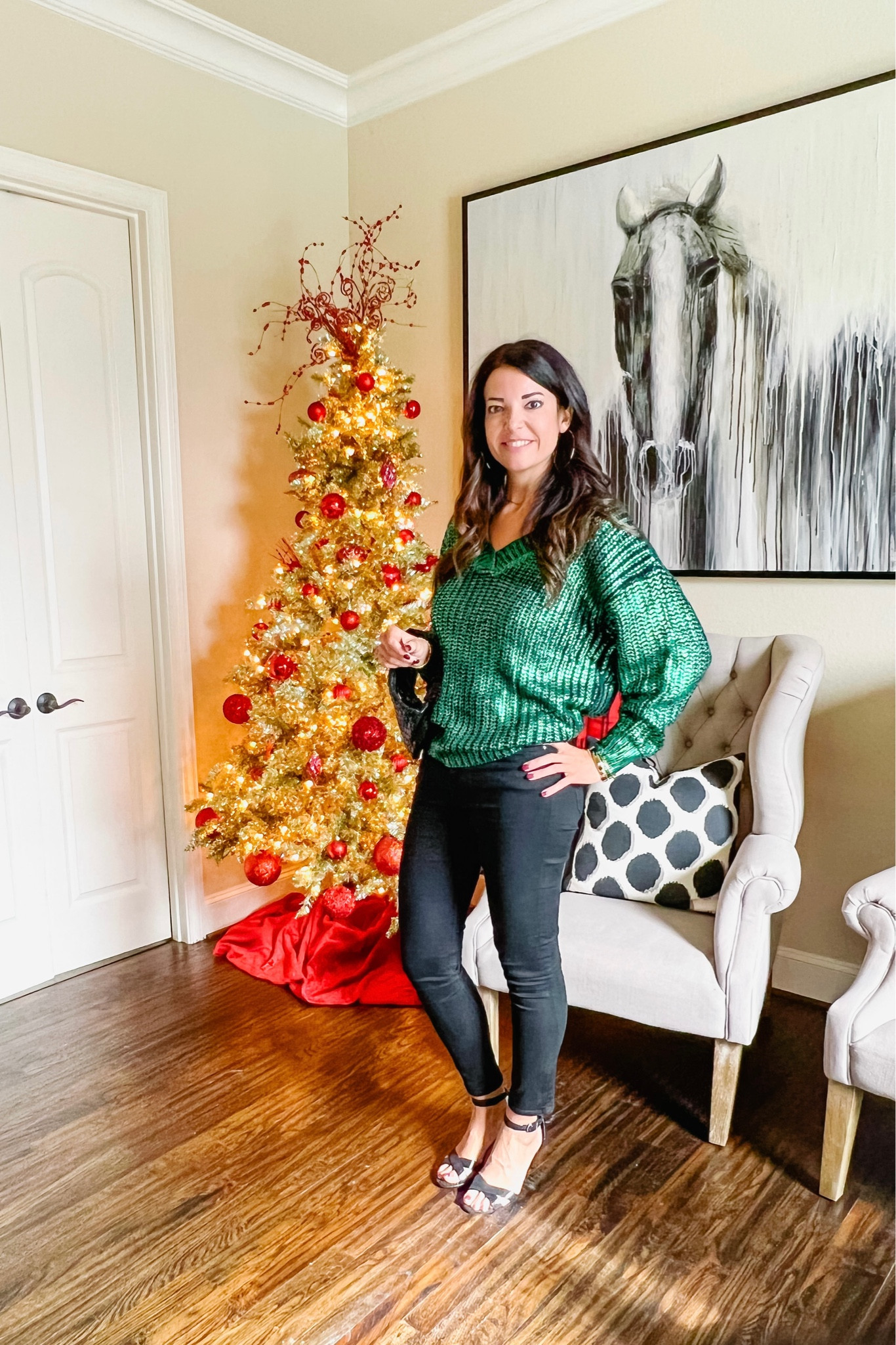 Metallic green sweater for holiday party 

Use code BROOKEC20 for 20% off  

#LTKHoliday #LTKsalealert #LTKstyletip