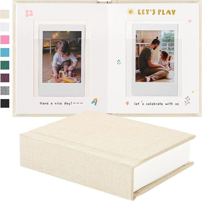 Instax Mini Photo Album With Writing Space, Linen Hardcover Polaroid Photo Album 28 Pockets For 2... | Amazon (US)