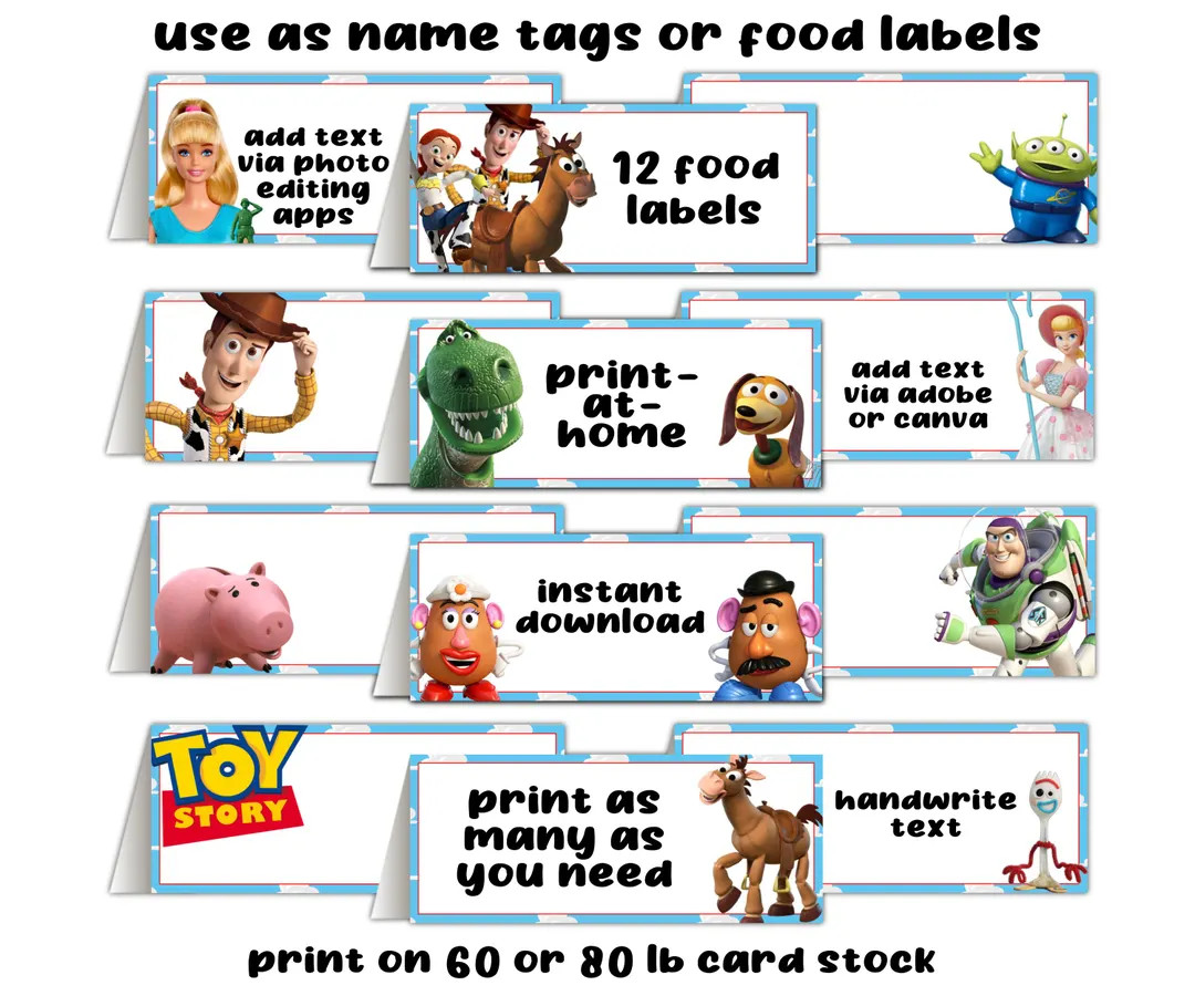 Toy Story Birthday Party Food Label Name Tag Table Tents Printable Digital File Instant Download ... | Etsy (US)