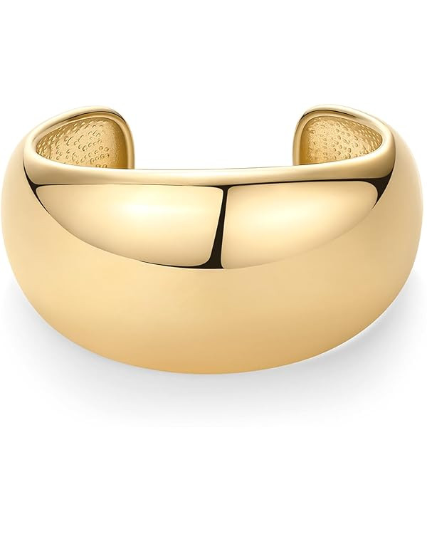 PAVOI 14K Gold Plated Chunky Cuff Bracelets for Women - Stainless Steel Statement Bangle Bracelet... | Amazon (US)