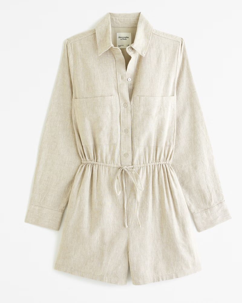 Women's Linen-Blend Easy Waist Romper | Women's Dresses & Jumpsuits | Abercrombie.com | Abercrombie & Fitch (US)