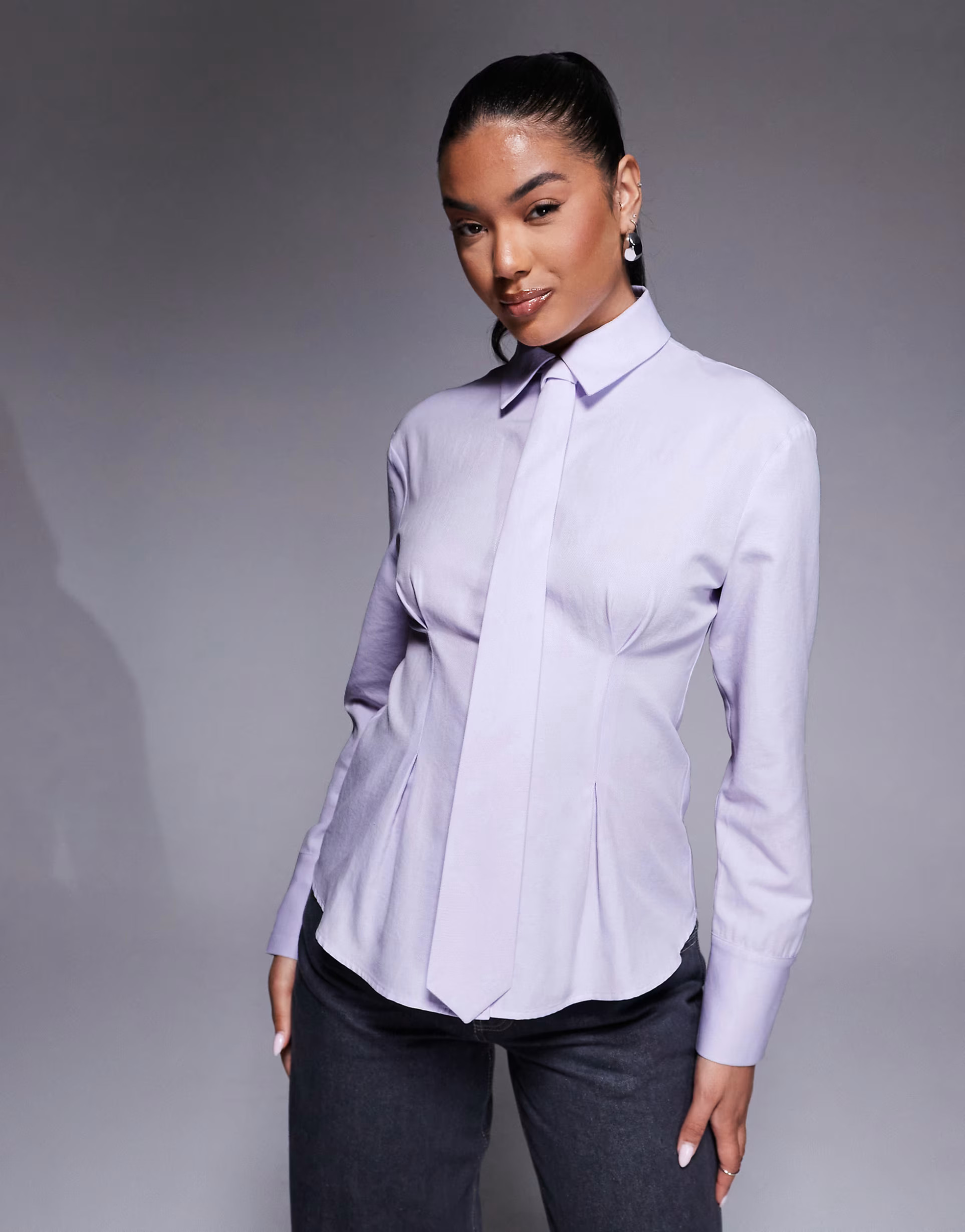 ASOS DESIGN cinched shirt with tie in blue | ASOS | ASOS (Global)