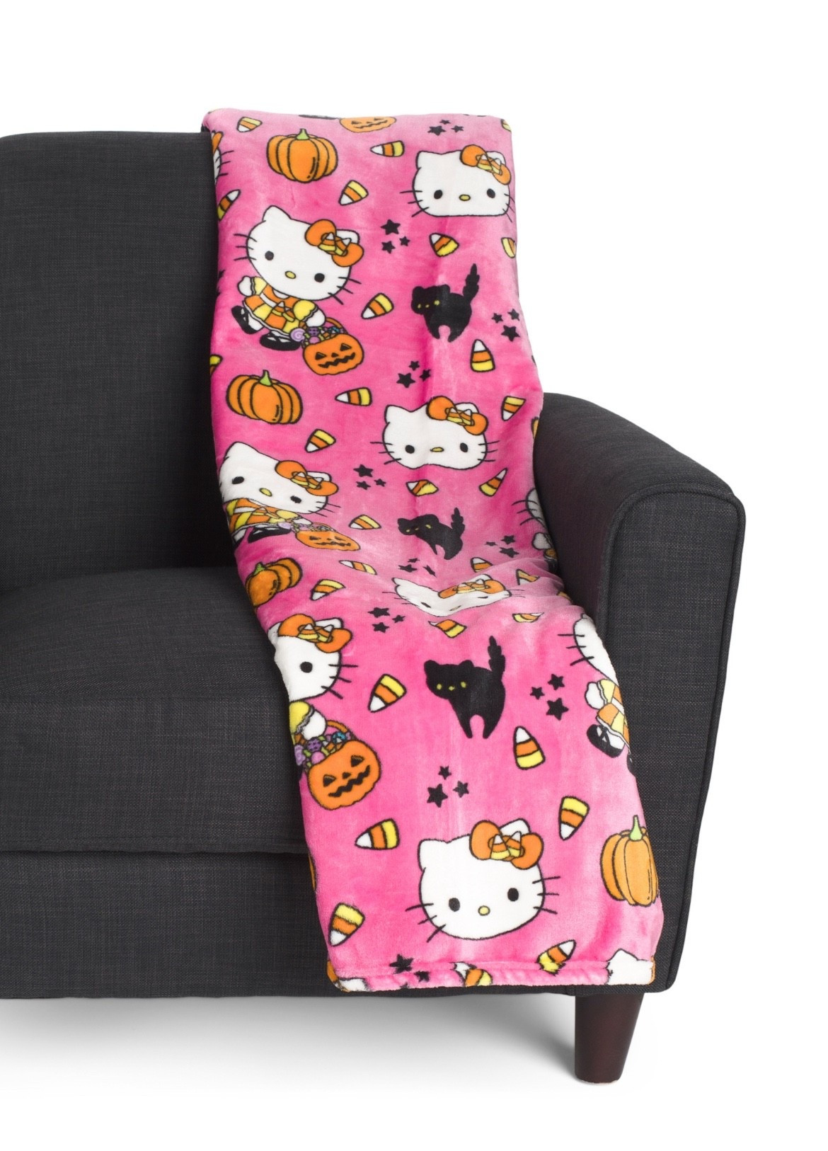 Hello Kitty Halloween Pink Pumpkins & Candy Corns Throw