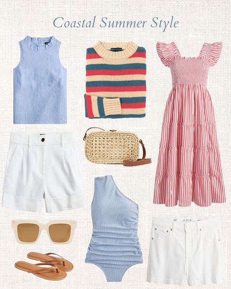 PART 1 / red white and blue summer style, rattan sandals, Memorial Day outfits, red dress, coastal style 