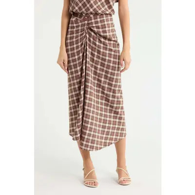 WAYF Laurel Plaid Drape Detail Cotton Skirt in Brown at Nordstrom, Size X-Small | Nordstrom