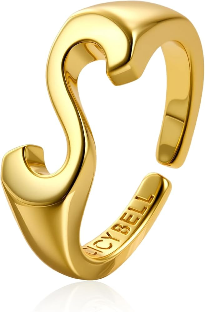 Cicy Bell Womens 18k Gold Plated Initial Statement Rings Bold Letter Personalized Initial Stackin... | Amazon (US)