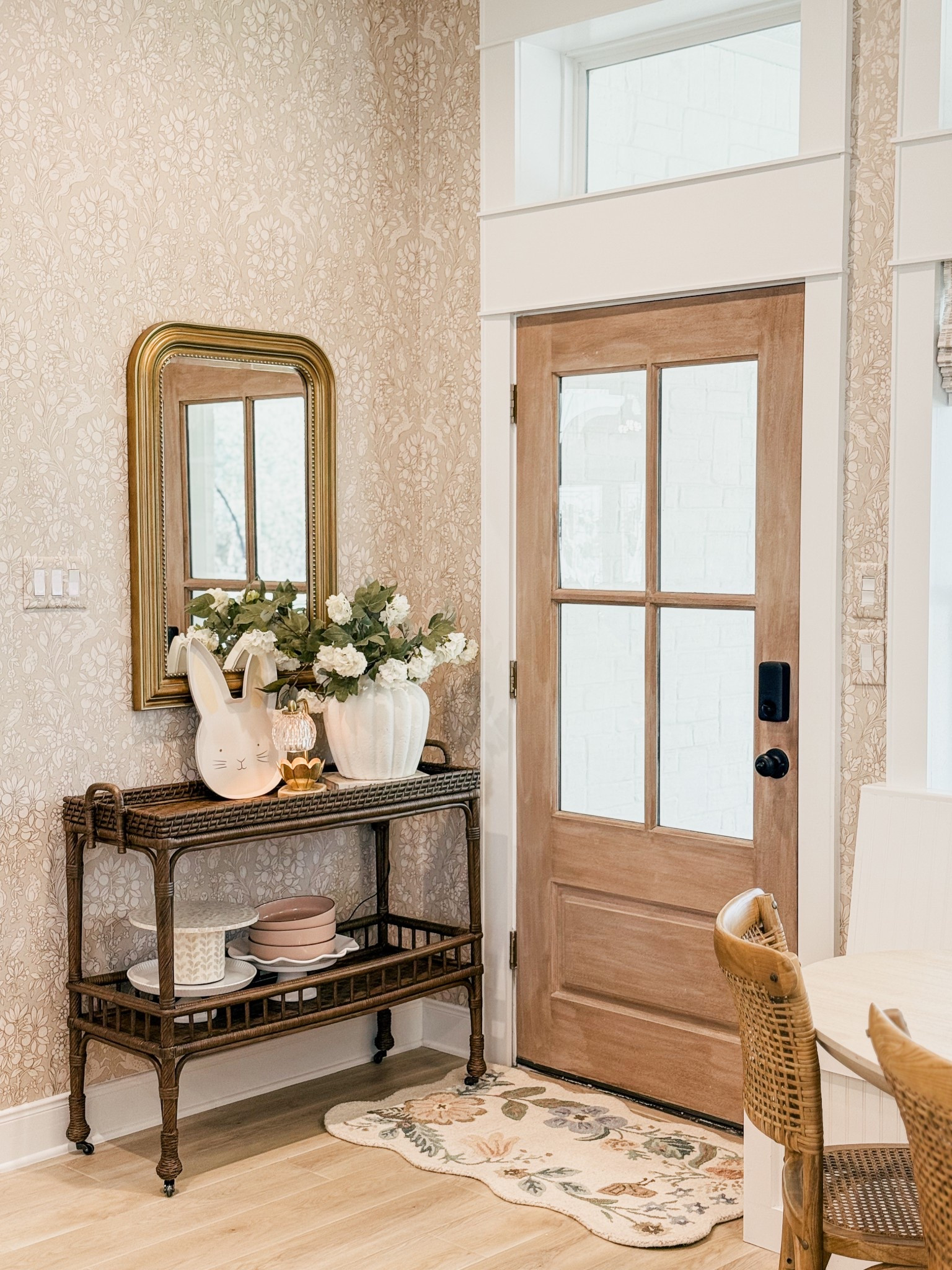 Love this little space for spring! 

Rug decor bunny Easter mirror Serena and Lily rifle paper co THEBLOOMINGNEST 

#LTKHome #LTKSeasonal