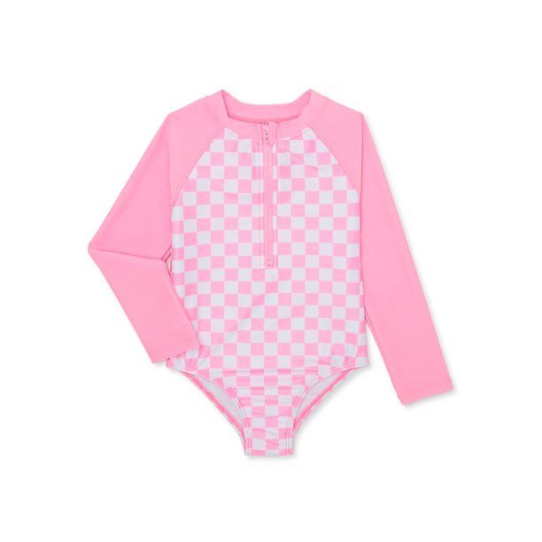 Wonder Nation Baby and Toddler Girl Zip Rashguard Swimsuit, 1-Piece, Sizes 12M-5T | Walmart (US)
