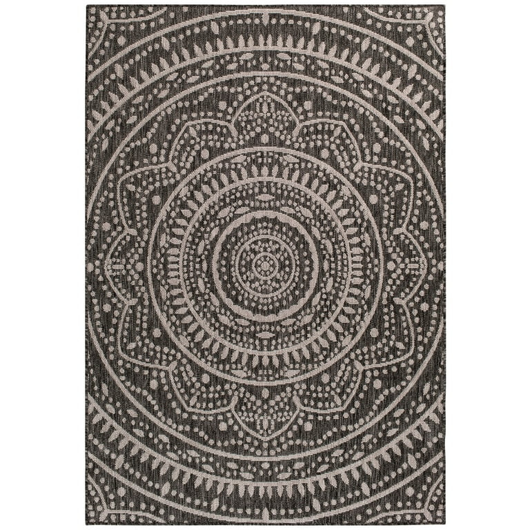 Mainstays 6'6" x 9'6" Outdoor Grey Medallion Area Rug | Walmart (US)