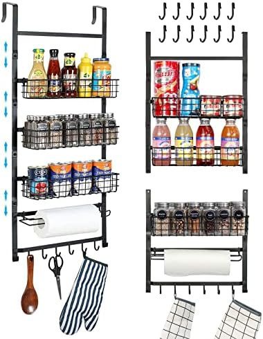 X-cosrack Over The Door Pantry Organizer, 5 Tier Spice Rack with Hooks and Napkin Holder, Hanging... | Amazon (US)
