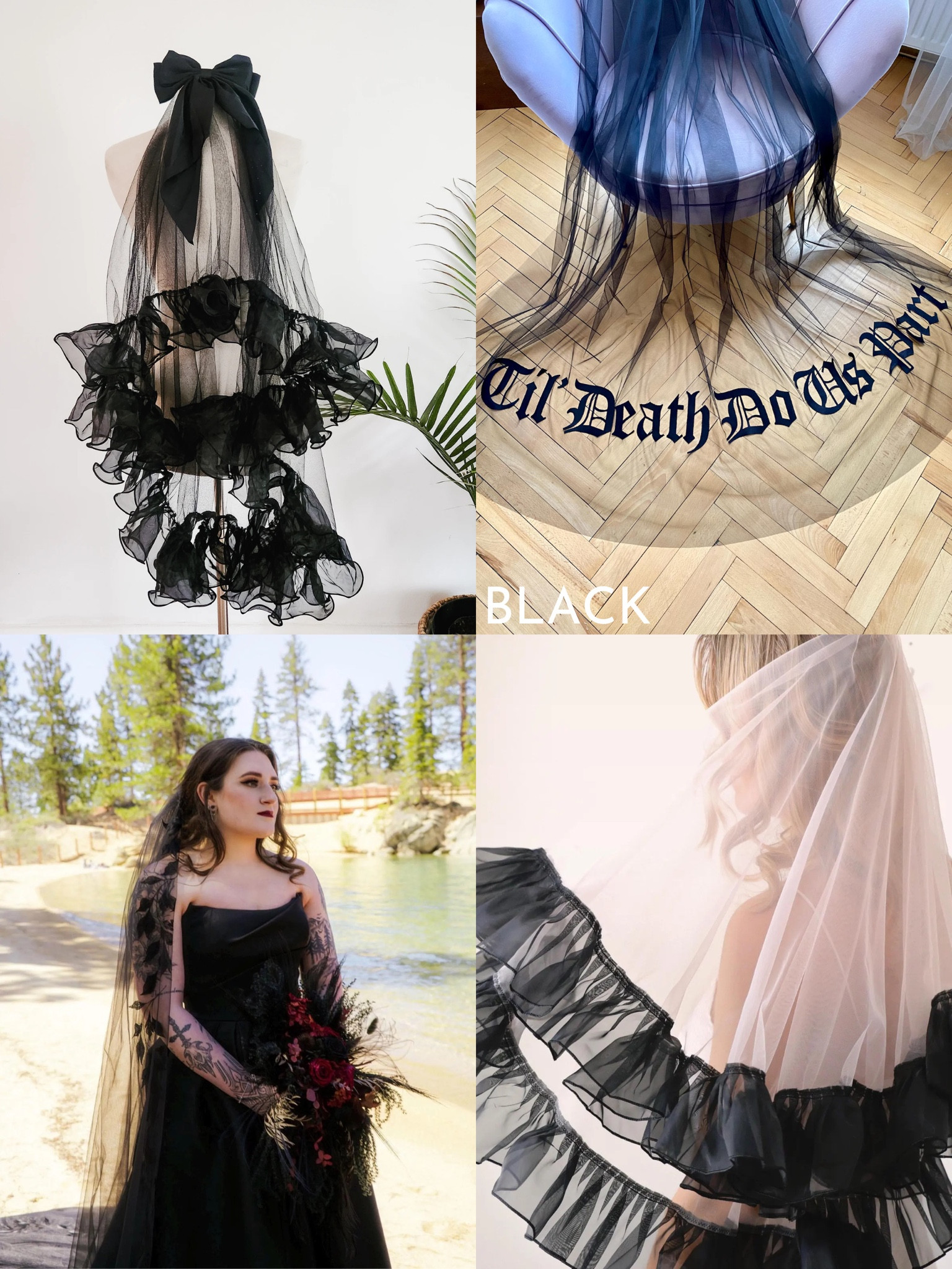 Black statement wedding veil 