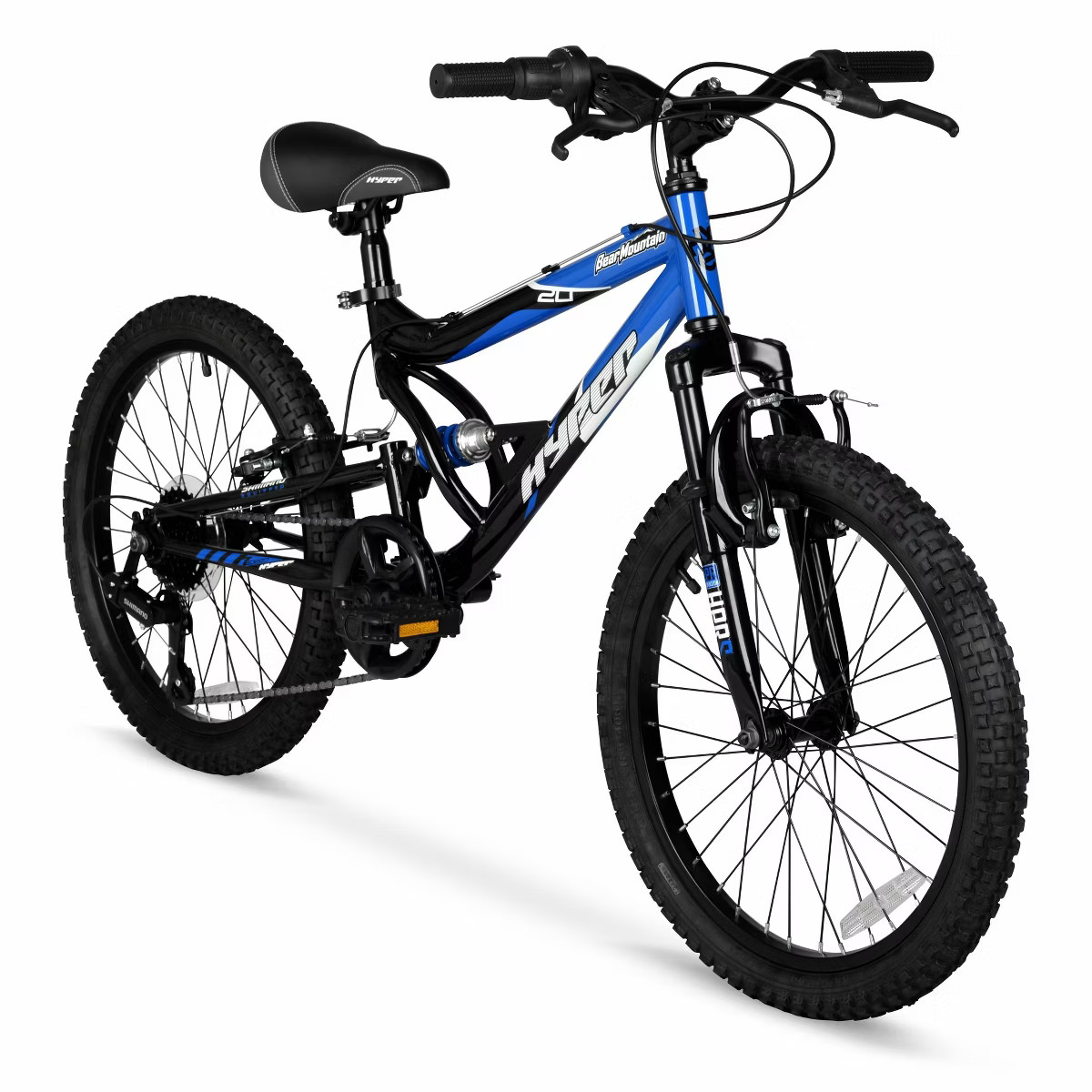 Hyper 20" Full Suspension Bear Mountain Bike - Black/Blue: 7-Speed, Steel Frame | Target