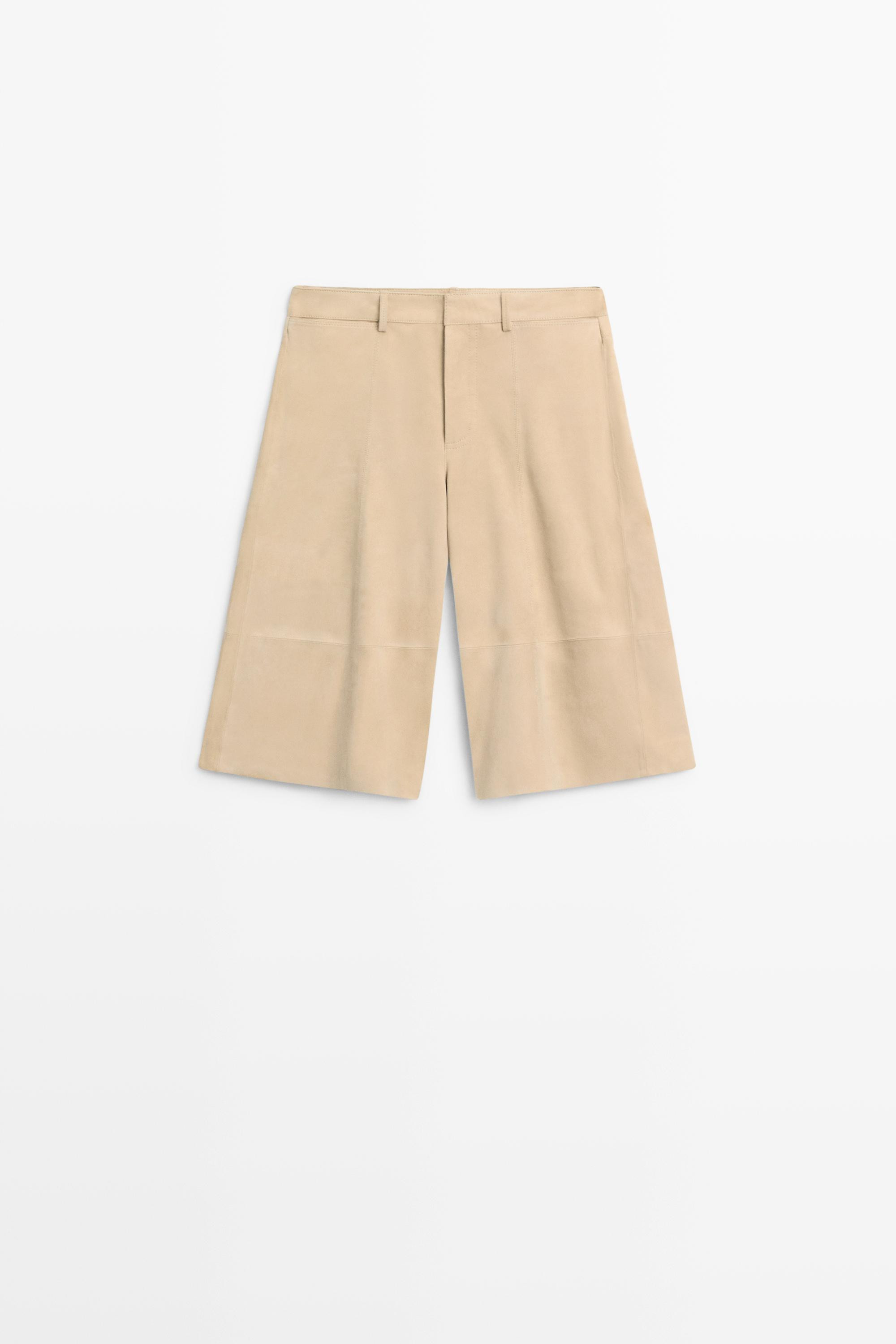 Long suede leather Bermuda shorts | Massimo Dutti UK