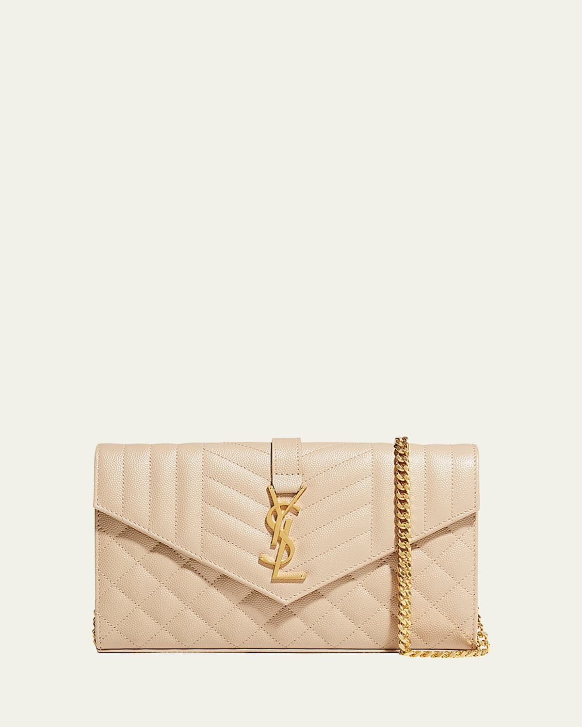Envelope Triquilt YSL Wallet on Chain in Grained Leather | Bergdorf Goodman