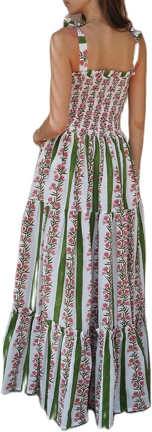 Women Sleeveless Smokced Ruffle Floral Maxi Dress Spaghetti Strap Sunflower Long Dress Boho Swing... | Amazon (US)