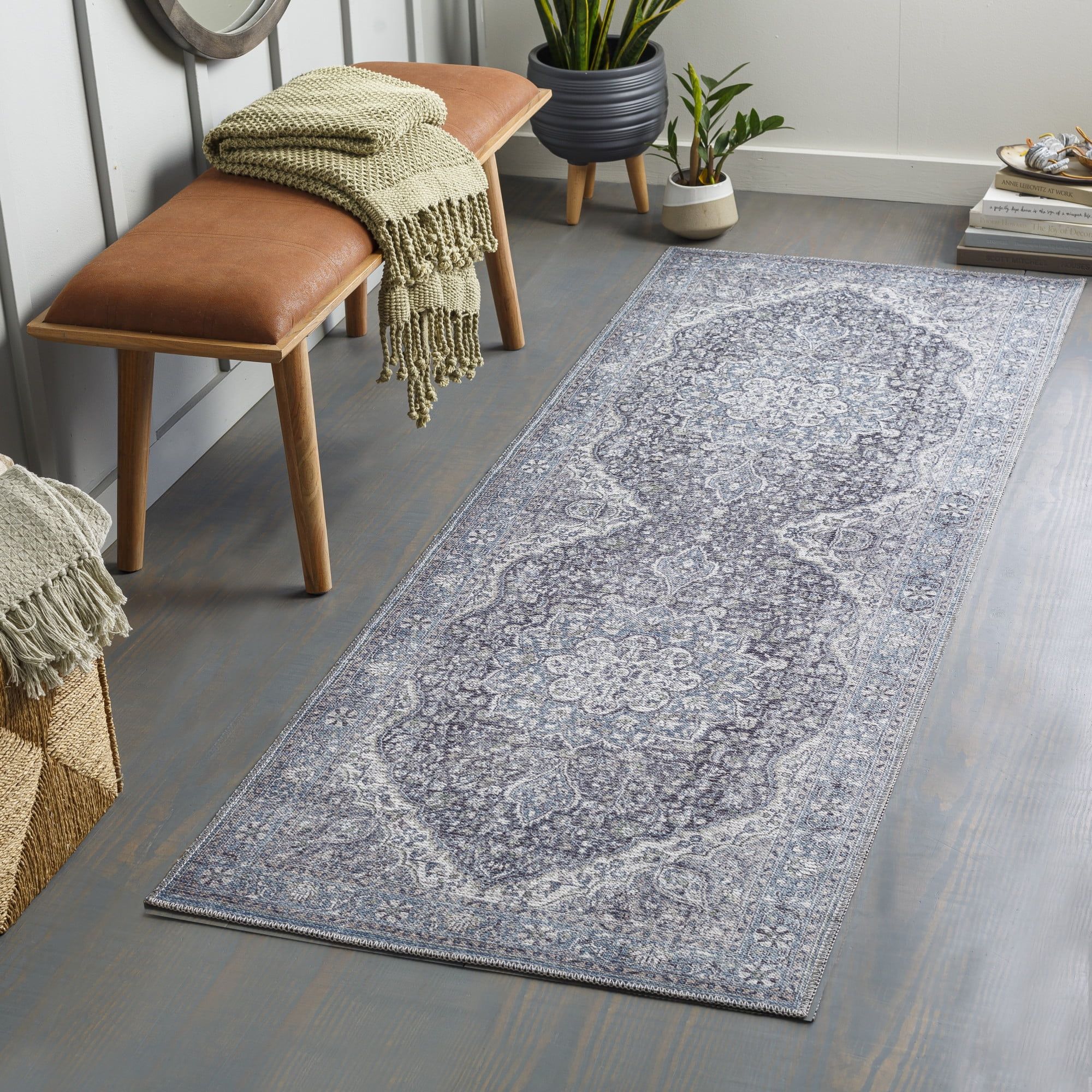 Art of Knot Cacia Blue 2 ft. 7 in. x 10 ft. Indoor Machine Washable Runner Rug - Walmart.com | Walmart (US)