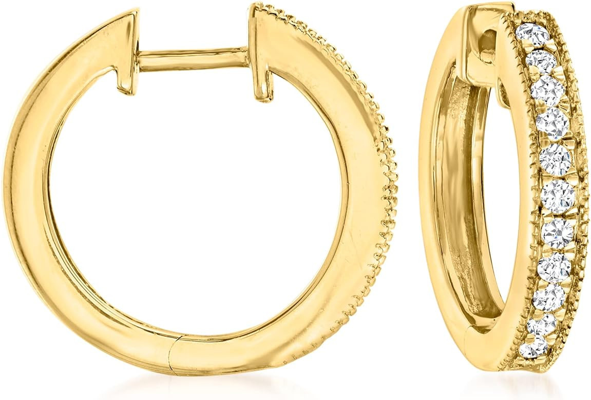 Ross-Simons 0.25 ct. t.w. Diamond Hoop Earrings With Beaded Edge in 18kt Gold Over Sterling | Amazon (US)