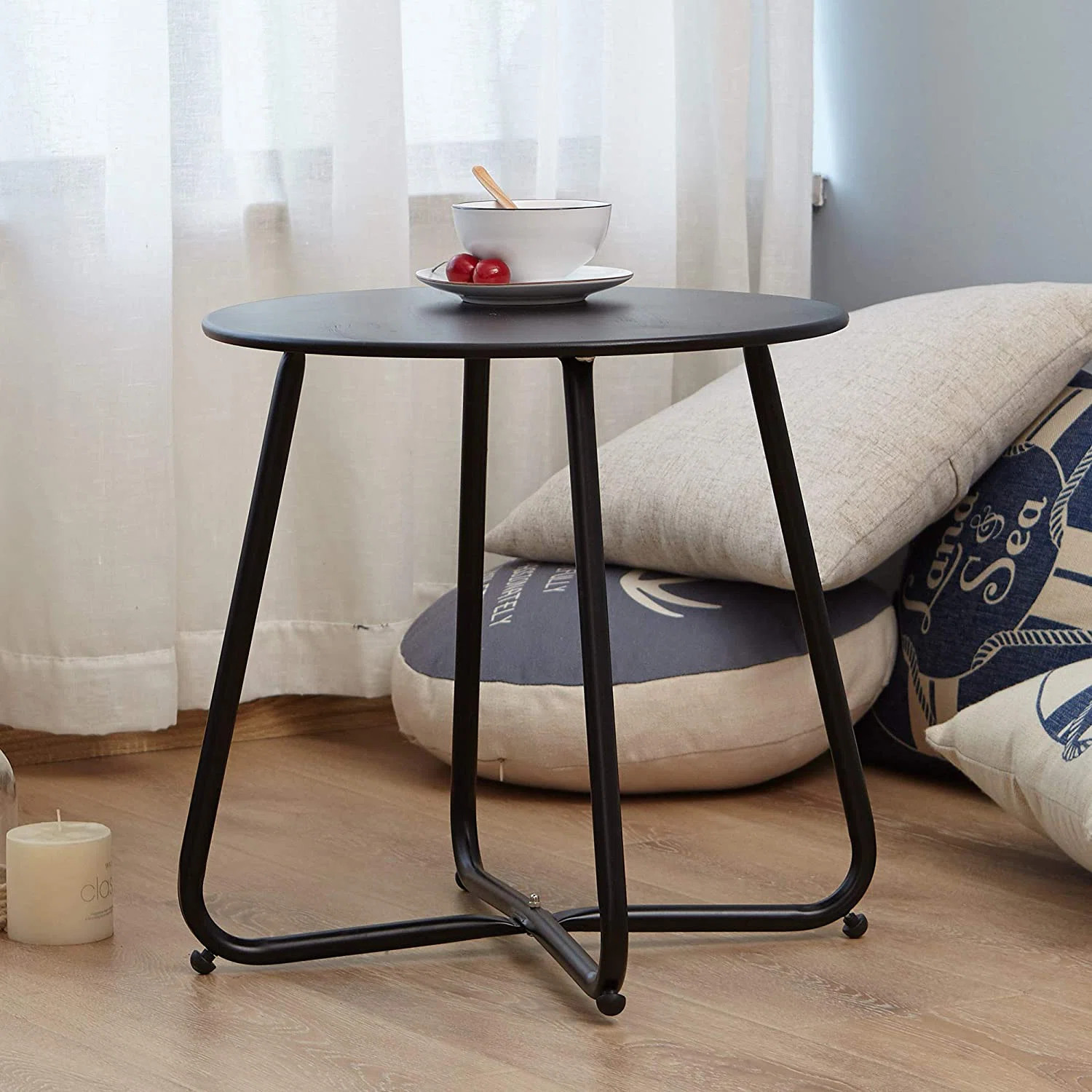 Ebern Designs Steel Patio Side Table, Weather Resistant Outdoor Round End Table | Wayfair North America