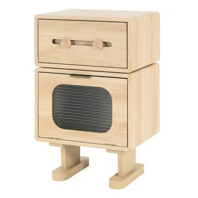 Multi - Purpose Robot Side Table With Natural Color, Rotating Function, And Glass Cabinet Storage For Bedrooms Inspired Top, Spacious | Wayfair North America