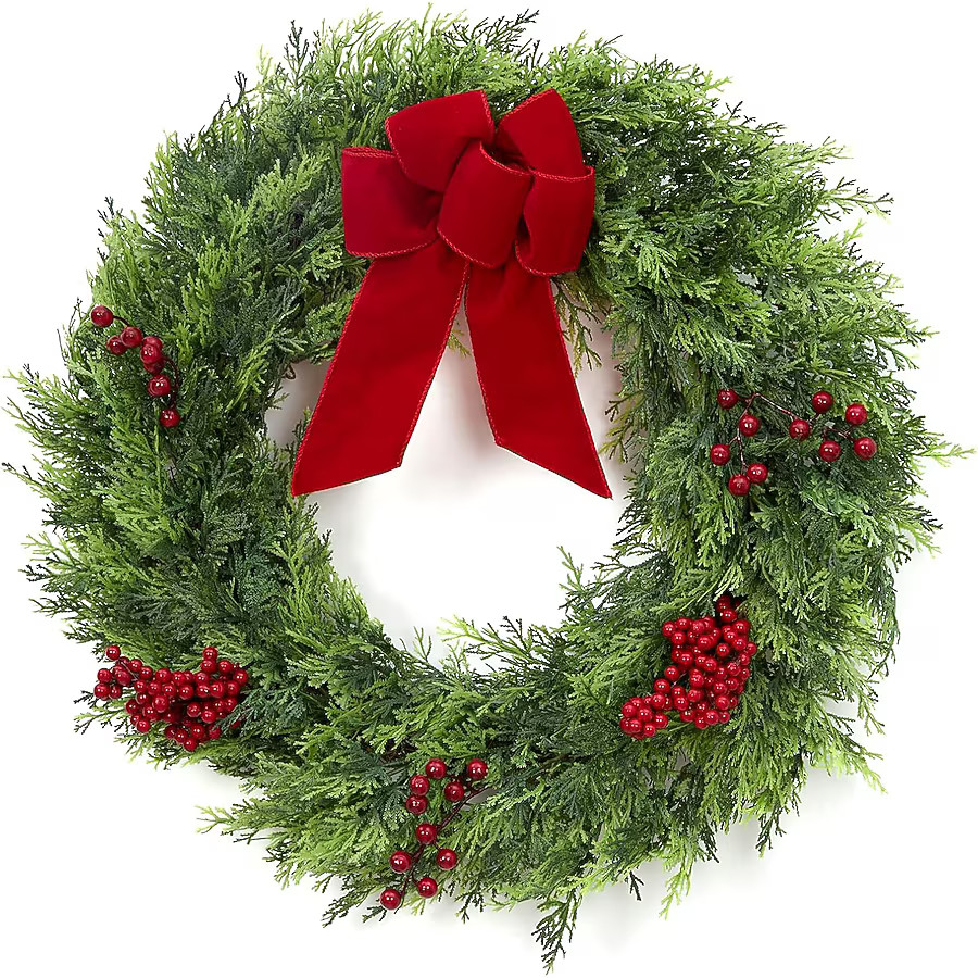 Qeetex Christmas Wreaths for Front Door 24 Inch Large Outdoor Christmas Wreath with Berries Velve... | Lowe's