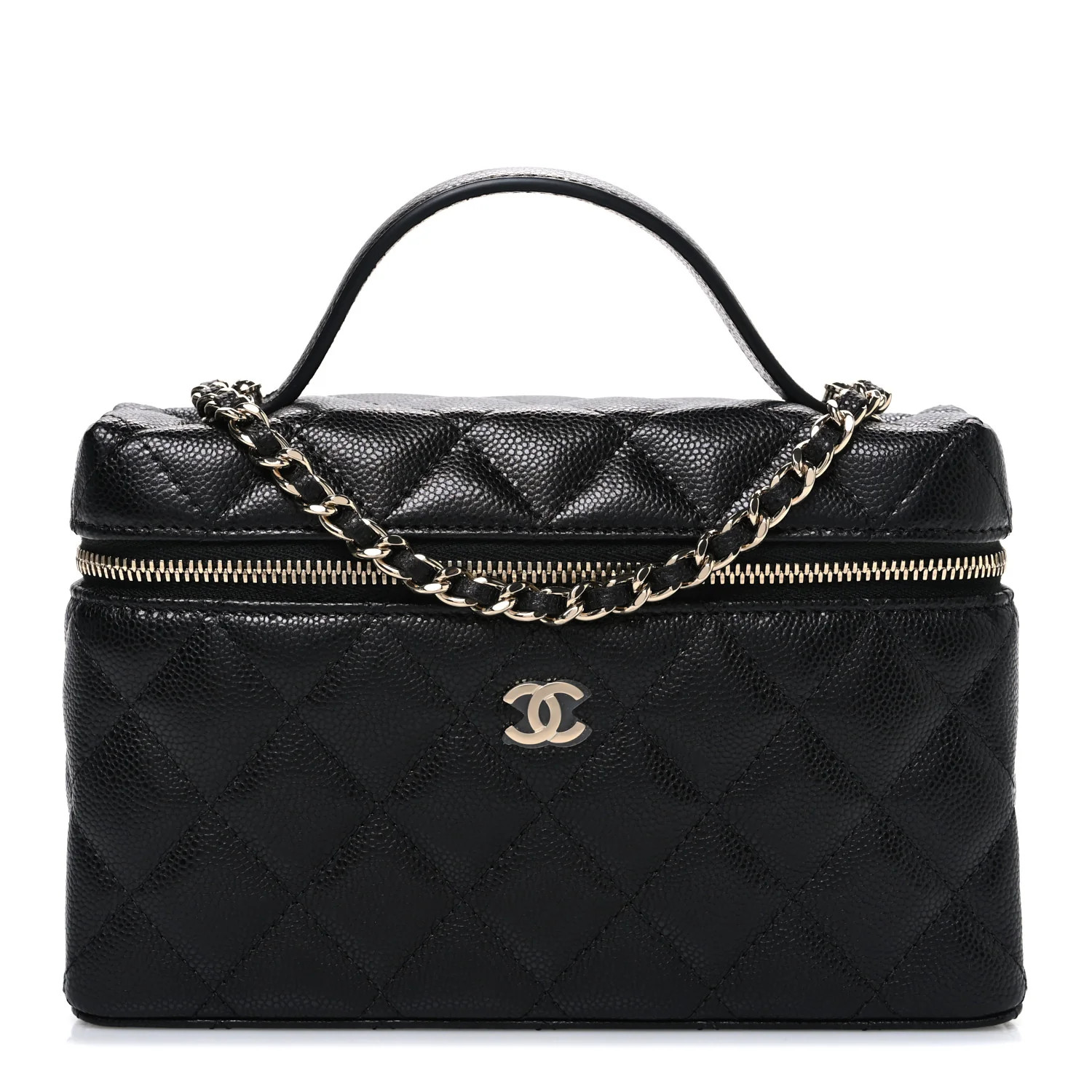 Caviar Quilted Top Handle Slim Vanity With Chain Black | FASHIONPHILE (US)