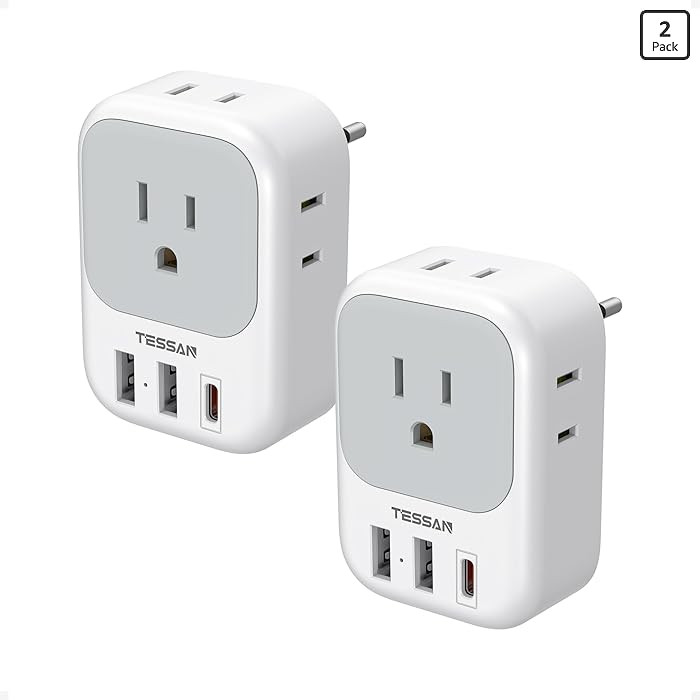 2 Pack European Travel Plug Adapter, TESSAN Europe Power Converter 4 Outlets 3 USB(1 USB C PD 20W... | Amazon (US)