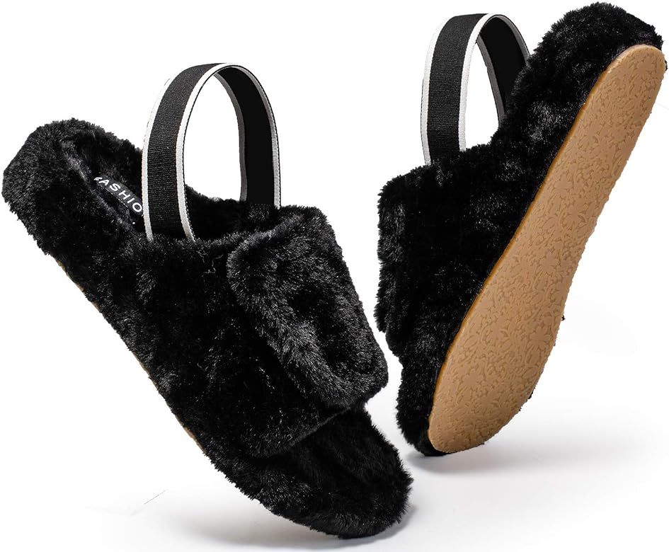 Women's Slippers with Arch Support - Soft Plush Furry Cozy Open Toe Orthotic House Slippers Sanda... | Amazon (US)