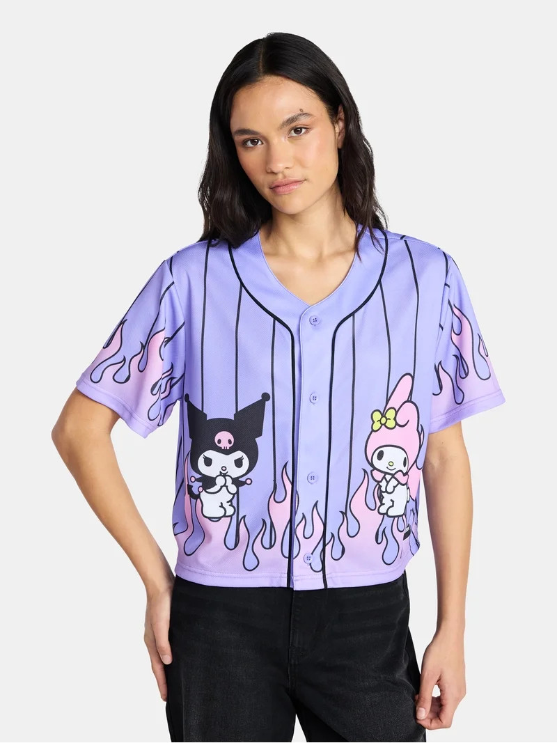 My Melody and Kuromi Women’s Graphic Cropped Baseball Jersey, Sizes XXS-XXL | Walmart (US)