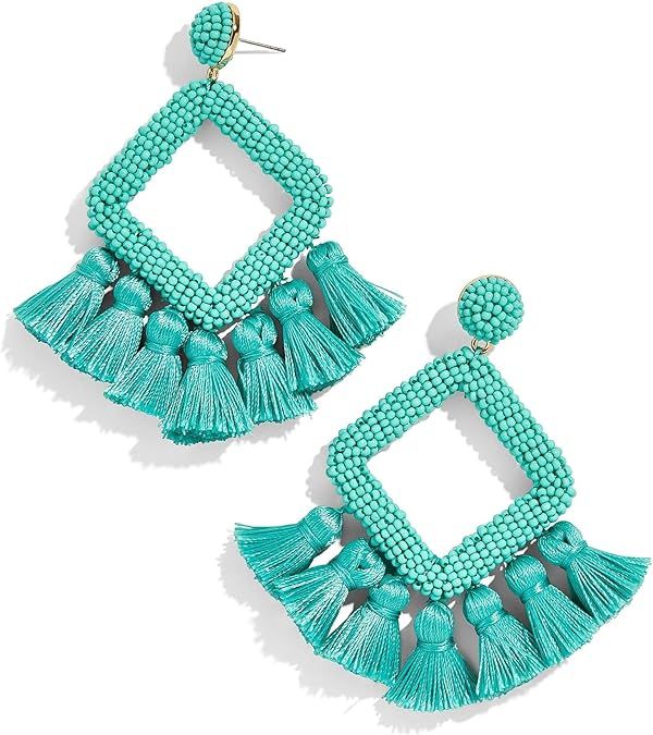 Beaded Tassel Hoop Earrings for Women - Statement Handmade Dangle Fringe Earrings for Women, Idea... | Amazon (US)