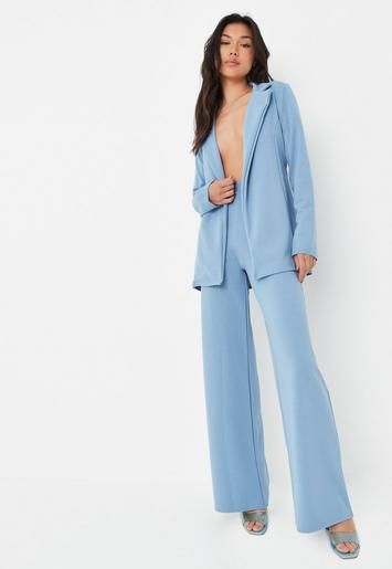 Missguided - Blue Co Ord Tailored Jersey Wide Leg Pants | Missguided (US & CA)