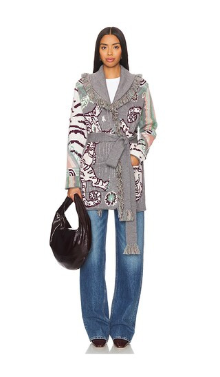 Tibetan Tiger Jacquard Short Cardigan in Grey | Revolve Clothing (Global)