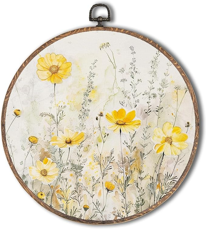 Yorhifa Yellow Flower Framed Wall Art, Vintage Wildflower Round Wall Art, Botanical Print Round W... | Amazon (US)