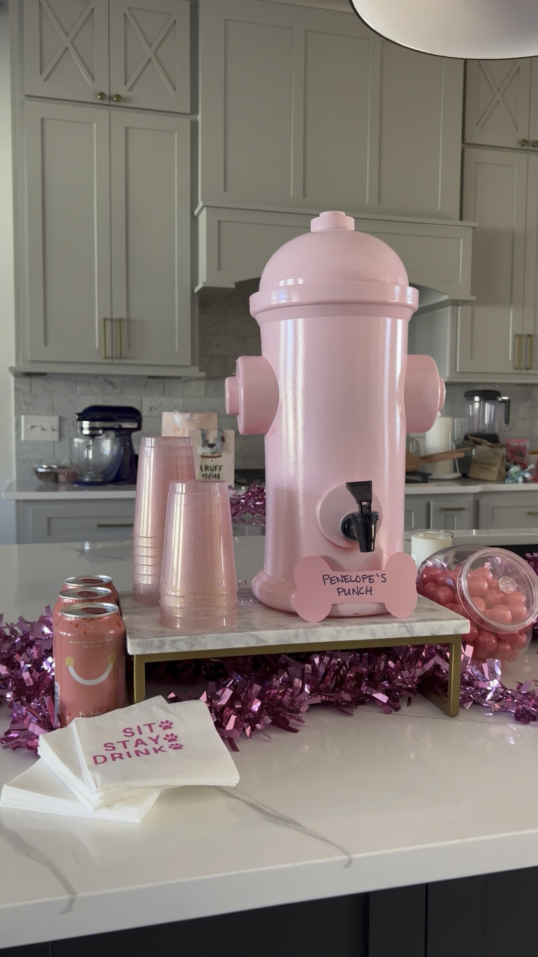 The signature cocktail (for the humans) at the party was a pink poodle which we named Penelope’s Punch after the birthday girl! I spray painted this drink dispenser the day before in freezing cold weather which is why the paint scraped off a little bit but it turned out so cute! This serving tray is so versatile and worked perfect for the little boost. 

#LTKunder50 #LTKhome