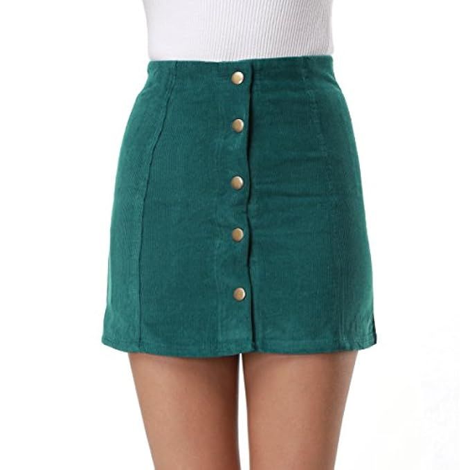 Clarisbelle Women's Junior High Waist Faux Suede Button Closure Plain A-line Mini Short Skirt | Amazon (US)