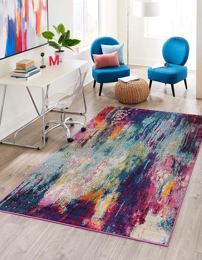 Unique Loom Chromatic Collection Modern Colorful & Vibrant Abstract Area Rug for Any Home Décor,... | Amazon (US)
