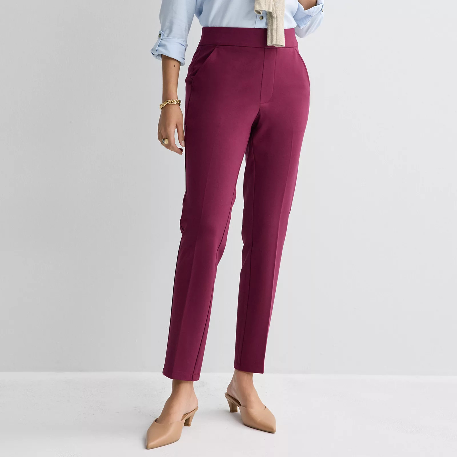 Women's Croft & Barrow® Straight Leg Ponte Pocket Pull-On Trousers, Size: Large, Mineral Black | Kohl's